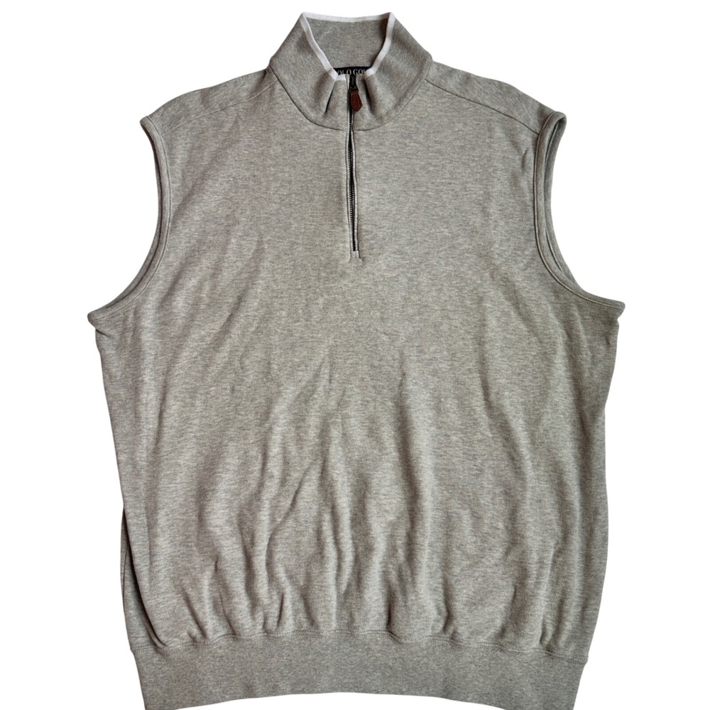 Polo Golf Ralph Lauren‎ Sweater Vest Gray 1/4 Zip 100% Cotton Peru Mens Medium